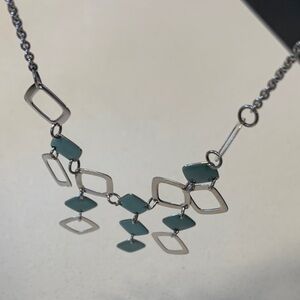 Elegant Silver and Blue Geometric Necklace. Silver stamped.